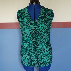 Green Leopard Print Sleeveless Blouse